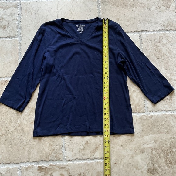 By Chico's Shirt Women's 2 Med‎ US 12 Navy Blue V-Neck 79984 3/4 Sleeve - Picture 4 of 6